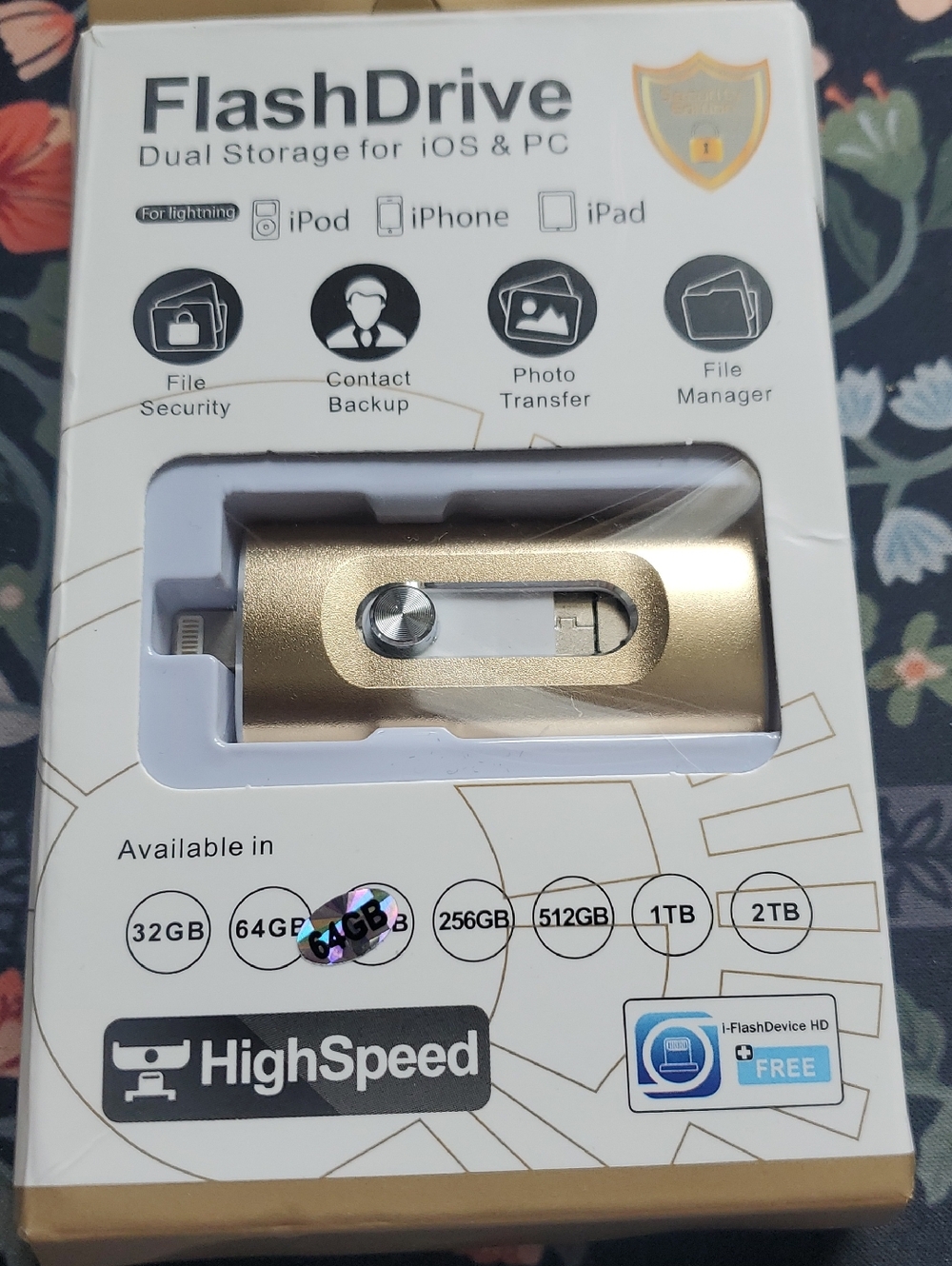 Gold FlashDrive Dual Storage for iOS & PC - HighSpeed 64